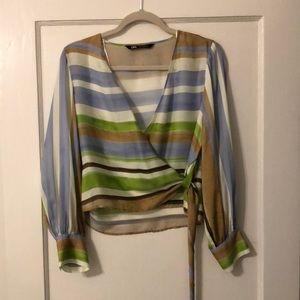 Zara Wrap and Tie strip Blouse